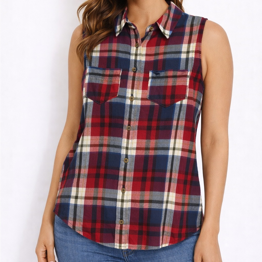 2/$30 Abercrombie & Fitch Plaid Check Tartan Sleeveless Flannel ButtonDown Shirt